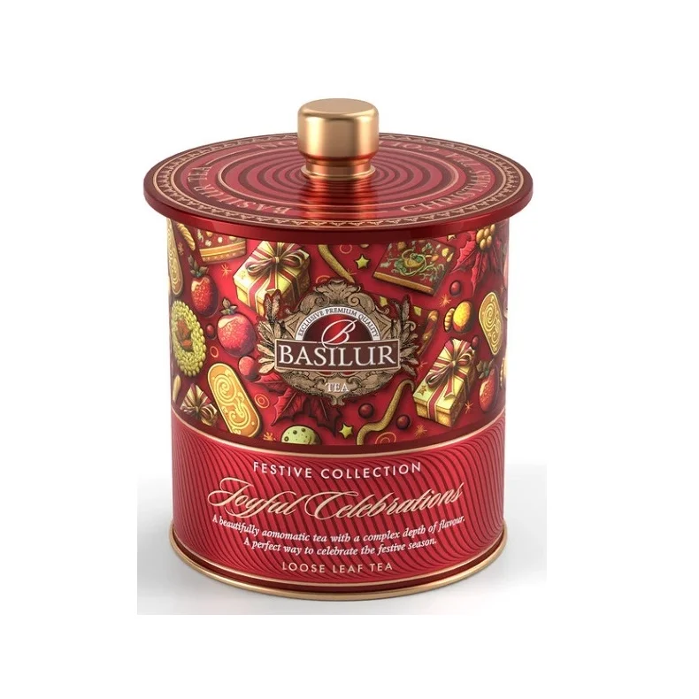 72348-4561 BASILUR Festive Tea Joyful Celebrations R�D Metal D�se L�s Bladte 75g SORT TE