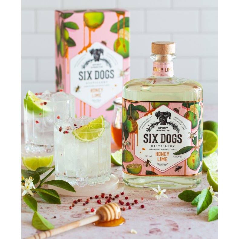 Six dog honey-lime gin 50 cl- 43 % ( Gaveske)